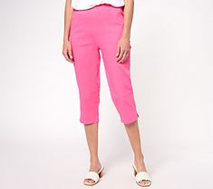 The OG. You've shown some big love for these Denim & Co.® Original Waist pants, and they're back in a soft, summery capri. Why so popular? The timeless, uncomplicated design pairs so easily with all types of tops and tees. (Psst... Get ready to fall in love all over again.) From Denim & Co.® Fashions. Casual Capris With Elastic Waistband, Trendy Knee-length Bottoms For Spring, Cropped Leg Bottoms With Pockets For Summer, Cropped Leg Summer Bottoms With Pockets, Summer Cropped Leg Bottoms With Pockets, Summer Solid Color Straight Leg Capris, Casual Elastic Waistband Knee-length Capris, Spring Mid-rise Cotton Capris, Knee-length Bottoms With Side Pockets For Spring