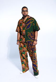 PRODUCT DETAILS: Designed in the U.S., hand-crafted in Africa Delivery within 2 weeks Multiple prints available This exceptional, Igbo Traditional multi-colored shirt and pants set, made of unique cotton African Isi Agu print fabrics, will make you stand out with the pops of color and provide a nice, laid back sense of style! This unisex shirt & pant can be worn as evening wear to various events such as weddings, dinner parties and other formal occasions. FABRIC CARE: Dry Clean. Hand Wash. Machine Wash. SIZE CHART: Casual Patterned Cotton Sets, Casual Relaxed Fit Cotton Pant Set, Multicolor Printed Cotton Pants, Casual Cotton Matching Pant Set, Green Printed Cotton Pants, Cotton Sets With Relaxed Fit Long Pants, Relaxed Fit Cotton Set With Long Pants, Casual Printed Cotton Sets, Relaxed Fit Cotton Sets With Long Pants