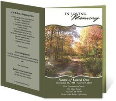 Downloadable Funeral Bulletin Covers | Printable Funeral Bulletins Templates for Outdoor Theme : Contemporary ... Photo Boxes, Program Ideas, Autumn Landscape, In Loving Memory