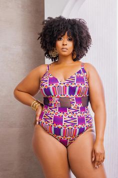 Women's African Print One Piece Swimsuit Purple Kente, African Print Swimsuit, Perfect Swimsuit, African Girl, Print Swimwear, Swimsuits For All