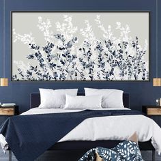 Flowers In The Wind Canvas Art 50 x 25cm / Unframed Canvas Print Clock Canvas Blue Wall Art Bedroom Farmhouse, Blue Above The Bed Wall Art, Navy Blue Farmhouse Wall Art, Wall Art Navy Bedroom, Navy Blue Wall Art Floral, Blue Floral Canvas Wall Art, Navy Blue Floral Wall Art Beige, Wall Art Over Bed Blue, Blue Gray Wall Art Canvases