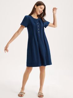 Come to Shopcozy to buy Dresses at a discounted price, SPU: 449ADRAGA94B, Color: Deep Blue, Edition type:Regular Fit, Style:Linen. Casual Mid-length Pleated Dress, Casual Midi-length Dress With Pleated Hem, Casual Midi Dress With Pleated Hem, Casual Short Sleeve Dress With Pleated Hem, Casual Pleated Shift Dresses, Casual Pleated Hem Dress With Short Sleeves, Casual Shift Pleated Dresses, Relaxed Fit Mini Dress With Buttons, Casual A-line Dress With Pleated Hem