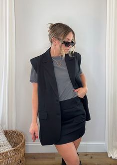 Black stylish women’s blazer top Versatile Tank Vest For Workwear, Chic Tank Vest For Workwear, Chic Tank Vest For Layering, Cotton Tank Vest For Work, Trendy Summer Vest For Layering, Trendy Cotton Tank Top For Work, Trendy Summer Layering Vest, Chic Everyday Tank Vest, Casual Tank Vest For Workwear