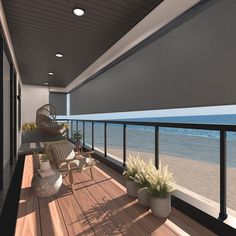 an artist's rendering of a balcony overlooking the ocean