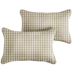 two brown and white gingham pillows