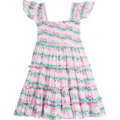 This dress is called the Twirl for a reason! The ruffled sleeves, elastic ruching, and tiered skirt makes this dress stylish and absolutely perfect for pirouettes! Wear it as a pool cover-up or dress it up for a picnic - this dress is incredibly versatile! | BISBY | Twirl Dress, Alli Stripe (Multicolor, Size 12Y) | Maisonette collects the best children’s products from around the world (unlike Zulily, Etsy, The Tot, Farfetch Kids, Childrensalon, Crate and Kids, Kohls, Wayfair, Buy Buy Baby, Nordstroms, Mini Boden, J.Crew Factory, or PotteryBarn Kids), creating a curated shopping experience for you. Think of us as your shortcut to fashion for litte ones! Cute Ruffled Tiered Dress For Garden Party, Playful Tiered Dress With Ruffle Hem, Cute Tiered Dress For Garden Party, Cute Tiered Dress With Smocked Back, Playful Tiered Ruffle Dress, Flutter Sleeve Smocked Dress With Ruffles For Garden Party, Garden Party Smocked Dress With Ruffle Hem And Sleeves, Casual Pink Tiered Dress With Ruffled Straps, Cute Tiered Dress With Ruffle Hem