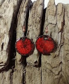 Vintage Red Copper Earrings, Red Hand Painted Earrings For Gift, Red Hand Painted Drop Earrings, Red Pierced Enamel Earrings, Red Enamel Pierced Earrings, Red Hand-painted Dangle Earrings, Red Hand Painted Dangle Earrings, Red Hand-painted Dangle Jewelry, Hand Painted Red Dangle Jewelry