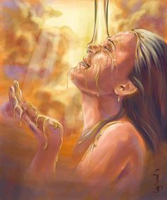 a painting of a woman praying with the words, woman of god i cover you