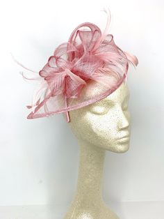 "Sinamay Fascinator with feathers and satin headband. \"The Kenni\" from The Hat Hive. ♥Attaches with matching, satin headband. ♥Ultra Light & comfortable to wear. ♥Packed and shipped in a sturdy box with special love & care to ensure a safe delivery. ♥Includes a hat care card with instructions on how to care for & keep your piece beautiful. ♥Over 14,000 pieces sold & 2,000 5 star reviews. Our \"Hive Girls\" come back year after year for their next hat or fascinator. Loving their Fitted Party Hat Headpiece, Fitted Costume Hat For Party, Party Mini Hat With Adjustable Curved Brim, Adjustable Mini Hats With Curved Brim For Party, Adjustable Mini Hat With Curved Brim For Parties, Summer Party Mini Hats With Curved Brim, Adjustable Cloche Hat With Structured Crown For Party, Pink Formal Hats With Pinched Crown, Pink Pinched Crown Hat For Formal Occasions