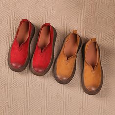 These loafers are designed in a timeless, minimal silhouette, so you'll be sure to wear them often. Made from soft leather, soft bottom that ensure all-day comfort. Wear yours with tailoring and denim alike. Color: Red/BrownMaterial: Top layer leatherLining: No, Just cow leather the other sideInsole: Genuine leatherSole: RubberHeels: 3.5 cm/1.38"Weight: 0.36kg Each Shoes (measured size 8.5) Fit: Medium to Wide, Runs Normal.Origin: Made in China Production Time: About 3-5 days (Any exceptional ca Women In Red, Mori Girl Fashion, Chunky Loafers, Oxford Boots, Comfort Wear, Western Cowboy Boots, Flat Boots, Tall Boots, Red Brown