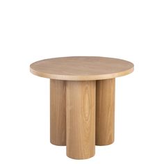 a round wooden table with three legs