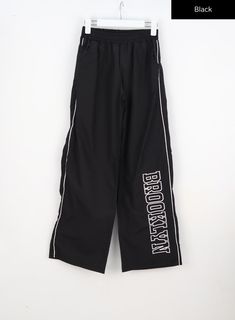 Black / S/M Black Wide-leg Pants With Letter Print, Trendy Lettering, Print Lettering, Strap Tops, Body Size, Track Pants, Fashion Games, Solid Black, Blue Black