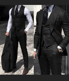 Black Vest Men Outfit, Men In Tuxedo, Man In Tuxedo, Male Suits, Groomsmen Tuxedos, Wedding Suits Groomsmen, Business Jacket, Classy Suits