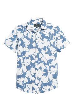 A bold floral print splashes across a handsome cotton sport shirt crafted with a curved hem. 30 1/2" length; 42" chest (size Medium) Front button closure Spread collar Short sleeves 100% cotton Machine wash, line dry Imported Valentino Designer, Bold Floral Print, Rollerball Perfume, Fragrance Design, Sport Shirt, Floral Short, Designer Clothes For Men, Fabric Gifts, Chest Size