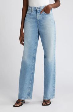 Effortlessly cool and laid-back, these jeans are made from premium nonstretch denim with a high waist and a loose fit through the wide, full-length legs. 32" inseam; 20" leg opening; 12 1/2" front rise; 15 1/2" back rise (size 29) Zip fly with button closure Five-pocket style 100% cotton Machine wash, tumble dry Made in the USA of imported fabric High Rise Denim Wide Leg Pants With Five Pockets, Modern High-rise Light Wash Jeans, Modern Mid-rise Rigid Denim Flare Jeans, Chic Light Wash Straight Bottoms, Chic Relaxed Fit Full Length Jeans, Modern Relaxed Fit High Rise Flare Jeans, Modern High Rise Relaxed Fit Flare Jeans, Modern Straight Hem Summer Jeans, High Rise Relaxed Fit Flare Jeans In Rigid Denim