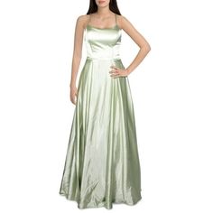 Manufacturer: Speechless Style Type: Evening Dress Collection: Speechless Sleeve Length: Adjustable Straps Material: 95% Polyester/5% Spandex Fabric Type: Satin Specialty: Lace-Up Sku: BH4535097 Color: Green.  Gender: female.  Age Group: adult. Satin Ball Gown, Evening Dress Collection, Spandex Fabric, Dress Collection, Evening Dress, One Shoulder Formal Dress, Dress Length, Ball Gowns, Evening Dresses