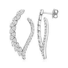 Ross-Simons - 3.05 ct. t. w. Diamond V-Shaped Drop Earrings in 14kt White Gold. Our elegant drop earrings exude sheer beauty, featuring curved lines scintillating with 3.05 ct. t. w. round brilliant-cut diamonds that gracefully cascade downward in the shape of a V. The contemporary design gives this pair a considerable amount of modern flair, yet keeps timeless appeal apparent with classic diamond sparkle. Set in 14kt white gold. Hanging length is 1 3/8". Post/clutch, diamond V-shaped drop earrings. Diamond birthstones are the perfect gift for April birthdays. Drop Earrings Diamond, Diamond Birthstone, Jewellery Sketches, Rings Engagement, Anime Drawing, Curved Lines, Jewelry Rings Engagement, Round Brilliant Cut Diamond, V Shape