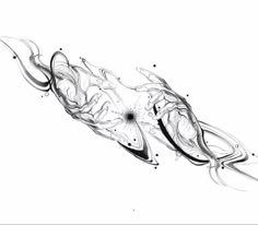 an artistic black and white drawing of some kind of object in the air with water droplets