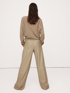 Wool Flannel Pull-On Wide-Leg Pant | Banana Republic Khaki Pants Women, Easy Silhouette, Flannel Pants, Wool Flannel, Flannel Fabric, First Look, Wide Leg Pants, Banana Republic, Khaki Pants