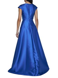 Dress from Blanca VitaComposition: Synthetic->polyester, 100% Blue Satin Gown, Italy Women, Shop Dress, Satin Gown, Saint Laurent Shoes, Top Designer Brands, Blue Satin, Flared Skirt, High End Fashion