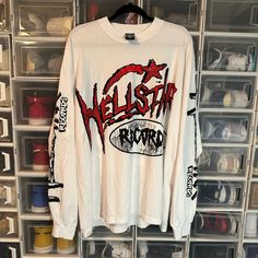 Hellstar Records Long Sleeve Tee, Size Xl, Never Worn, 100% Authentic! Bape Jacket, Color Combos Outfit, Long Sleeve Tee, Color Combos, Clothing Brand, Red White, Red And White, Long Sleeve Tees, Wish List