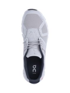 ON Cloud 5 Sneakers, grey recycled mesh, round toe, lace-up closure, printed logo tab, tone-on-tone side and back logo, white rubber sole. Gray Lace-up Sneakers, Gray Urban Sneakers With Laces, Gray Sporty Custom Sneakers For Light Sports, Sporty Gray Custom Sneakers For Light Sports, Gray High-top Running Shoes With Branded Insole, Gray Sneakers With Rubber Sole For Light Sports, Urban Custom Lace-up Sneakers With Air Cushioning, Urban Lace-up Custom Sneakers With Air Cushioning, Urban Custom Sneakers With Air Cushioning