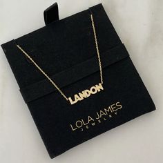 This adorable small name necklace is the perfect accessory! It looks great alone or layered with other necklaces. UPPERCASE letters only. FOR ♥ PLACEMENT PLEASE CUT AND PASTE ♥ AND INSERT IT IN THE TEXT BOX. 14K Yellow Gold, 14K White Gold or 14K Rose Gold Height: Approx. 1/4" Length: Based on number of letters - up to 10 allowed ALL UPPERCASE LETTERS ONLY FINAL SALE Luxury Custom Name Necklace For Gift, Luxury Nameplate Necklace For Personalized Gift, Luxury Personalized Nameplate Necklace, Luxury Personalized Rose Gold Name Necklace, Customizable Letter Name Necklace, Personalized Rose Gold Name Necklace With Hallmark, Minimalist Letter-shaped Custom Name Necklace, Personalized Rose Gold-plated Name Necklace, Upper Case