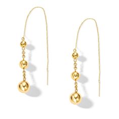 Dress up your day or nighttime looks with these alluring Soko Obiti Threader earrings. Brass with 24K gold plate Each linear earring features multi-sized polished beads set along a length of chain Threader backs Handcrafted by artisans in Kenya using traditional techniques Designed for and exclusively available at Zales Gold Beaded Long Drop Earrings, Gold Plated Yellow Gold Linear Earrings For Parties, Luxury Gold Linear Earrings For Pierced Ears, Gold Round Linear Earrings For Party, Gold Drop Earrings With Gold Beads, Yellow Gold Linear Earrings With Ear Wire For Party, Yellow Gold Long Drop Earrings With Dangling Beads, Luxury Gold Linear Single Earring, Gold-plated Yellow Gold Linear Earrings With Ear Wire