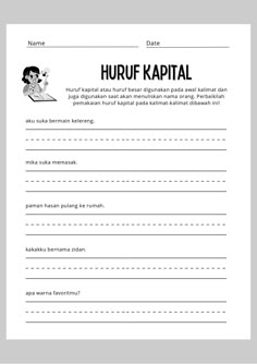 the printable worksheet for huruf kapital