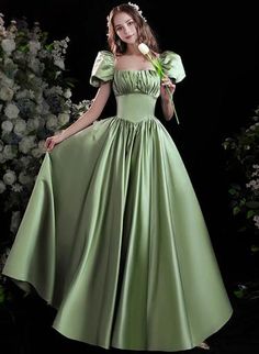 Green Satin Formal Dress, Formal Dress With Sleeves, Green Satin Prom Dress, Laceup Dress, Formal Prom Dresses Long, Beaded Party Dress, Satin Formal Dress, Formal Dresses With Sleeves, Prom Dress Styles