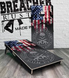 an american flag and skull on the back of a tabletop case for nintendo wii