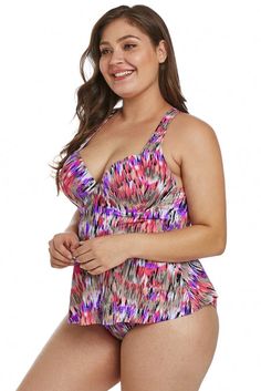 Detail¢The multi-color print on this swimsuit really is that eye-catching¢The push-up demi bra underwire cups that will make your bust look amazing¢Peplum overlay that conceals any tummy issues¢The matching printed brief is lined with power mesh to contour your figuredjustable straps can be worn straight or crossed. Interior hook closure¢Plus size swimwear are popular beach holiday essentials for women Specifications Style Sexy Occasion Summer. Beach Pattern Print Decoration Shoulder Strap Packa Multicolor Tankini With Built-in Bra For Swimming, Multicolor Tankini With Built-in Bra For Beach, Underwire Tankini With Built-in Cups For Pool, Multicolor Triangle Top Tankini For Pool, Multicolor Lined Tankini For Beachwear, Multicolor Beach Tankini With Built-in Bra, Multicolor Beachwear Tankini With Lined Body, Pink Full Coverage Swimwear With Built-in Bra, Full Coverage Pink Swimwear With Built-in Bra