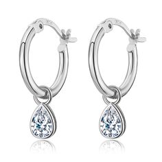 PRICES MAY VARY. Silver Hoop Drop Earrings: Sophisticated sterling silver hoop earrings with small teardrop drop, sparkling cubic zirconia drop hoop earrings design symbolizes your elegance and noble, the best choice for all the perfect women's fashion jewellry Hypoallergenic Earrings Details: These 12mm silver hoop earrings are designed with a 4*6mm teardrop charm. Assembled with sparkling cubic zirconia charm which will bring you an eye-catching look on any occasion. Silver small hoop earrings Hoop Earrings Design, Everyday Earrings Simple, Hoop Earrings Wedding, Earrings With Charms, Small Silver Hoop Earrings, Gifts For Ladies, Cubic Zirconia Hoop Earrings, Hoop Drop Earrings, Hoop Dangle Earrings