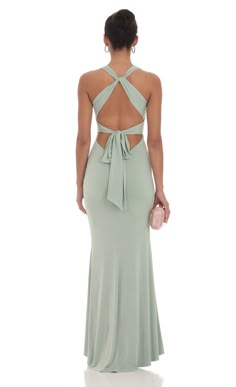 Front Twist V-Neck Maxi Dress in Sage Lucy In The Sky Dress Prom, Light Green Hoco Dress Long, V Neck Formal Dress Long, Formal Sage Green Dress, Sage Wedding Guest Dress, Prom Dresses For Small Chest, Sage Green Prom Dress Long, Long Winter Formal Dresses, Pastel Green Prom Dress