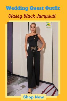 You're looking for a trendy wedding guest outfit, but you don't want to overspend. ProLyf Styles has the perfect solution for you with these fashionable black wide-leg jumpsuits. This black one shoulder jumpsuit is trendy women's fashion with an elegant touch. With a one-shoulder cut, these trendy jumpsuits are designed to flatter any woman's body type. They're classy and trendy and can be worn to any formal event. Elegant Black Jumpsuit For Night Out, Elegant Black Jumpsuits And Rompers For Night Out, Elegant Party Bodysuit For Party Season, Elegant Strapless Jumpsuit For Going Out, Elegant Strapless Jumpsuit For Spring Night Out, Elegant Strapless Jumpsuit For Party, Chic Fitted Strapless Jumpsuit For Party, Glamorous Strapless Jumpsuit For Spring Evening, Glamorous Spring Evening Strapless Jumpsuit