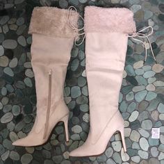 Taupe Color, Size 6, Brand New Never Been Worn Long Boot Heels, Dollette Shoes, Taupe Boots Outfit, Long Boots With Heels, 2010 Outfits, Thrift Manifestation, Nude Boots, Brown High Heels, Fancy Heels