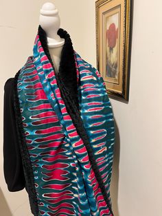 Batik scarf lined for warmth buy a scarf and get free earrings Bohemian Silk Scarf For Winter, Winter Gift Silk Shawl Scarf, Multicolor Silk Scarf For Winter, Pink Silk Scarf For Winter, Bohemian Winter Scarves For Festive Occasions, Bohemian Winter Festive Scarves, Batik Scarf, Frederick Md, Free Earrings