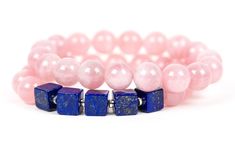 "Lapis Lazuli with Rose Quartz natural gemstone bracelet. The bracelet is made of beautiful genuine 10mm high-quality Madagascar Rose Quartz round beads combined with high-quality 8mm Lapis Lazuli squares separated by small Sterling Silver rondells. Please indicate your desired bracelet size. Rose Quartz is the most important crystal for the heart. Some say it helps to attract love and encourages proper self-love. The listing is only for the Lapis Lazuli/Rose Quartz combination bracelet. The Ros Rose Quartz 8mm Bead Jewelry As Gift, Rose Quartz 8mm Beads Jewelry Gift, Rose Quartz Gemstone Beaded Bracelets As Gift, Hand-strung Rose Quartz Crystal Bracelet Gift, Handmade Gemstone Jewelry, Lapis Lazuli Bracelet, Gold Vermeil Jewelry, Gemstone Beads Jewelry, Rose Quartz Bracelet