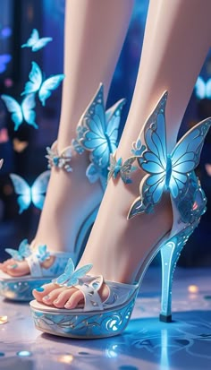 #anime #cosplay #otaku #animeart Butterfly Shoes High Heels, Exotic Outfits, Cowichan Sweater, Butterfly Shoes, Magical Dress, Shoes High Heels