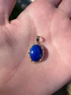 Total Weight: 2.9 grams Length: 2.5cm (including bail) Width: 1.5mm Lapis: 1.5x1.2cm Condition: In great condition showing little wear with no damage. All gold has been thoroughly checked with an Olympus XRF spectrometer. It is guaranteed 14k gold.  All our jewelry is properly washed and disinfected to ensure customers get clean items with every order.  Returns accepted but may be subjected to a restock fee.  Please message with any questions:) Exquisite Yellow Gold Gemstones For Gifts, Yellow Gold Cabochon Round Pendant Jewelry, Gold Oval Cabochon Jewelry As A Gift, Gold Oval Cabochon Jewelry Gift, Exquisite Yellow Gold Cabochon Jewelry, Oval 14k Gold Gemstones For Gift, Oval 14k Gold Gemstones As Gift, Classic Lapis Lazuli Yellow Gold Jewelry, Gold Gemstones Stamped 14k Fine Jewelry