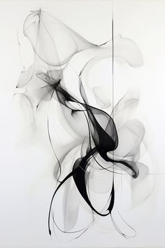 an abstract painting with black and white colors