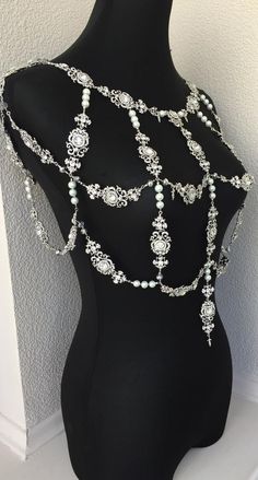 Crystal necklace shoulderShoulder jewelryBridal body | Etsy Silver Crystal Body Jewelry For Wedding, Silver Bling Body Jewelry For Wedding, Glamorous Silver Beaded Body Jewelry, Glamorous Silver Crystal Headpieces, Silver Bling Headpiece For Party, Silver Embellished Wedding Headpiece, Silver Rhinestone Body Jewelry For Festivals, Festival Silver Body Jewelry With Rhinestones, Silver Embellished Headpiece For Wedding