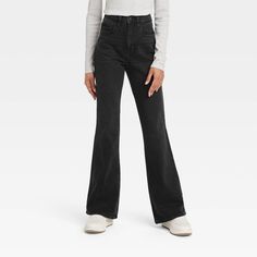 Women's High-Rise Flare Jeans - Universal Thread™ Black Wash 6 Long Black High Rise Flare Jeans, High Waist Washed Black Flare Jeans, Washed Black High Rise Flare Jeans, Black Non-stretch Flare Jeans, Black Flared Jeans, Black Non-stretch Cotton Flare Jeans, Black Flare Jeans, Universal Thread Jeans, Bday List