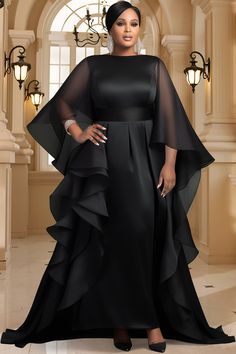 Xpluswear Plus Size Elegant Dresses Classy Formal, Black Organza Maxi Dress, Plus Size Formal Dresses For Wedding Guest, Winter Wedding Guest Outfit Plus Size, Dresses For Large Busted Women, Plus Size Black Tie Dress, Mascarade Party Outfit Dresses, Elegant Habits, Dinner Gowns Classy Style