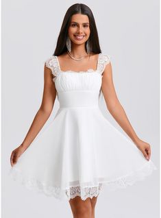 JJ's House Pleated Chiffon Square Fall Spring Summer A-line General Plus Back Zip Sweet & Flow Simple Little White Dresses Beautiful Back Skater Dresses Coquette Ivory Height:5.8ft（176cm） Bust:32in（82cm）Waist:24in（61cm）Hips:35in（89cm） No Short White Sleeveless Homec. #JJ's House #Pleated #Chiffon #Square #Fall #Spring #Summer #Aline #General #Plus #BackZip #Sweet&Flow #Simple #LittleWhiteDresses #BeautifulBack #SkaterDresses #Coquette #Ivory #No #Short #White #Sleeveless #Homec White Dresses Teen, Short White Homecoming Dress, Confirmation Dresses For Teens, Confirmation Dresses White, White Dresses For Teens, Causal Wedding Dress, Short Fall Dresses, Dresses Coquette, Graduation Dress White