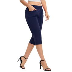 Capri Pants For Women Dressy Casual Elastic Waist Athletic Works Capris Lightweight, durable and breathable fabric for comfortable wear Athleisure Capris For Gym, Capri Length, Athleisure Capri-length Bottoms With Pockets, Cheap Cotton Pull-on Style Capris, Non-stretch Capri Bottoms With Pockets, Spring Elastane Capri-length Capris, Denim Capris, Pants With Pockets, Golf Pants, Ladies Of London