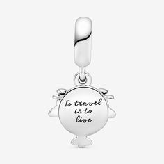 Take your style to new heights with this travel-inspired dangle charm, hand-finished in sterling silver. Made to be worn on our Pandora Moments charm bracelets and bangles, it's shaped as an aeroplane and detailed with miniature propellers. The disc is decorated with hand-applied blue and white enamel and engraved with the words "To travel is to live". Wear yours as a reminder of your favorite trip or your love of globetrotting. - Pandora Propeller Plane Dangle Charm - Enamel / Sterling silver / Cubic Zirconia / Blue