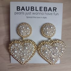 Brand New In Original Packaging Trendy White Heart Earrings For Party, White Heart Bead Earrings For Party, Party Heart Beads White Earrings, White Heart Beads Earrings For Party, Bead Business, Earrings Y2k, Jewellery Making Ideas, Pearl Crafts, Pearl Cluster Earrings