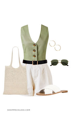 Discover cute and easy spring outfits featuring a linen vest top, comfy shorts, a black belt, and tan acessories.  Wear this look to brunch, a farmers market, picnic, or a casual lunch date! #spring2024 #spring #springoutfit #feminieoutfit #romanticoutfit #beachoutfit #vacationoutfit #ootd #trendy #styleguide #outfit #womensoutfit #resortoutfit #casualoutfit #easyoutfit #dressoutfit #preppystyle #parisianstyle #frenchgirl #trendyoutfit #brunchoutfit #style #cutecasual #cute #aestethic #trends #dresses #floral #springcolors #monochrome Simple Spring Outfits, Body Outfit, Resort Outfit, Top Fashion Bloggers, Transition Outfits, Romantic Outfit, Layering Outfits, Spring Outfits Women, Brunch Outfit