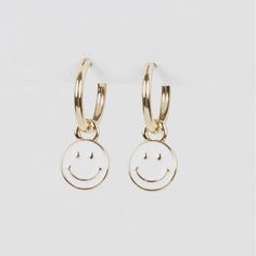 Gold And White Smiley Face Earrings Trendy Single White Earring, Trendy White Single Earring, Trendy White Dangle Earrings, White Nickel-free Dangle Hoop Earrings, Cute White Earrings For Everyday Wear, Cute White Earrings For Everyday, White Hoop Earrings Summer Gift, White Hoop Earrings For Summer Gift, White Hoop Earrings As Summer Gift